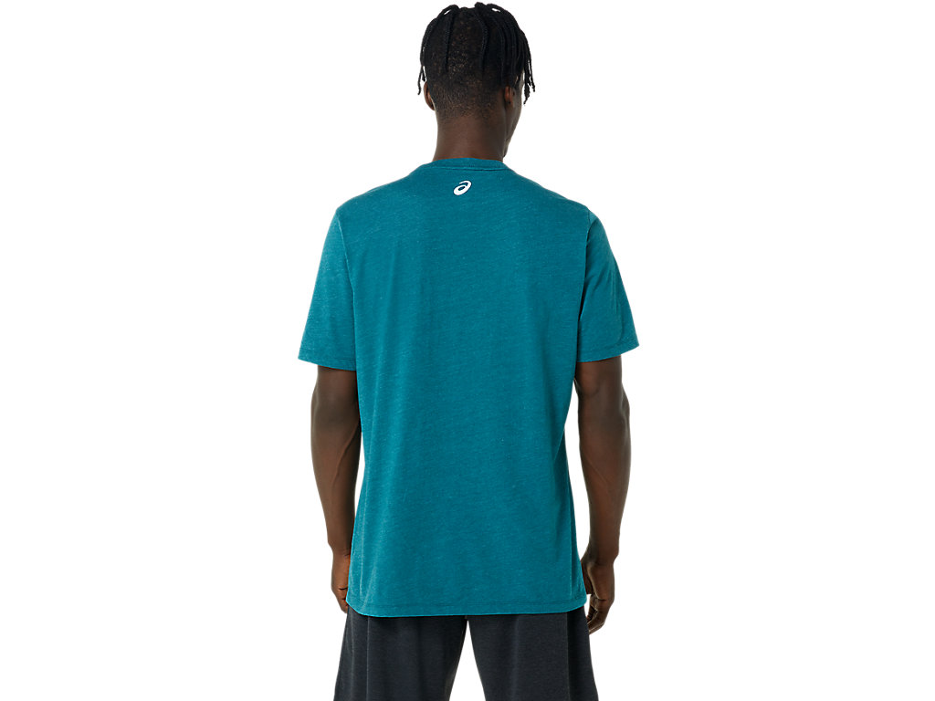 Men's Asics Hibiscus Slogan Tee T Shirts Deep Green | 5921-HDOLY