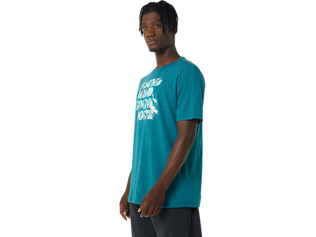 Men's Asics Hibiscus Slogan Tee T Shirts Deep Green | 5921-HDOLY