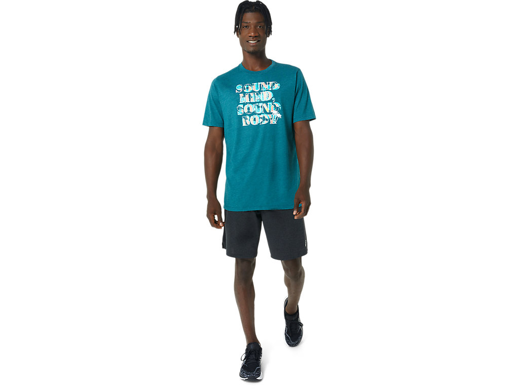 Men's Asics Hibiscus Slogan Tee T Shirts Deep Green | 5921-HDOLY