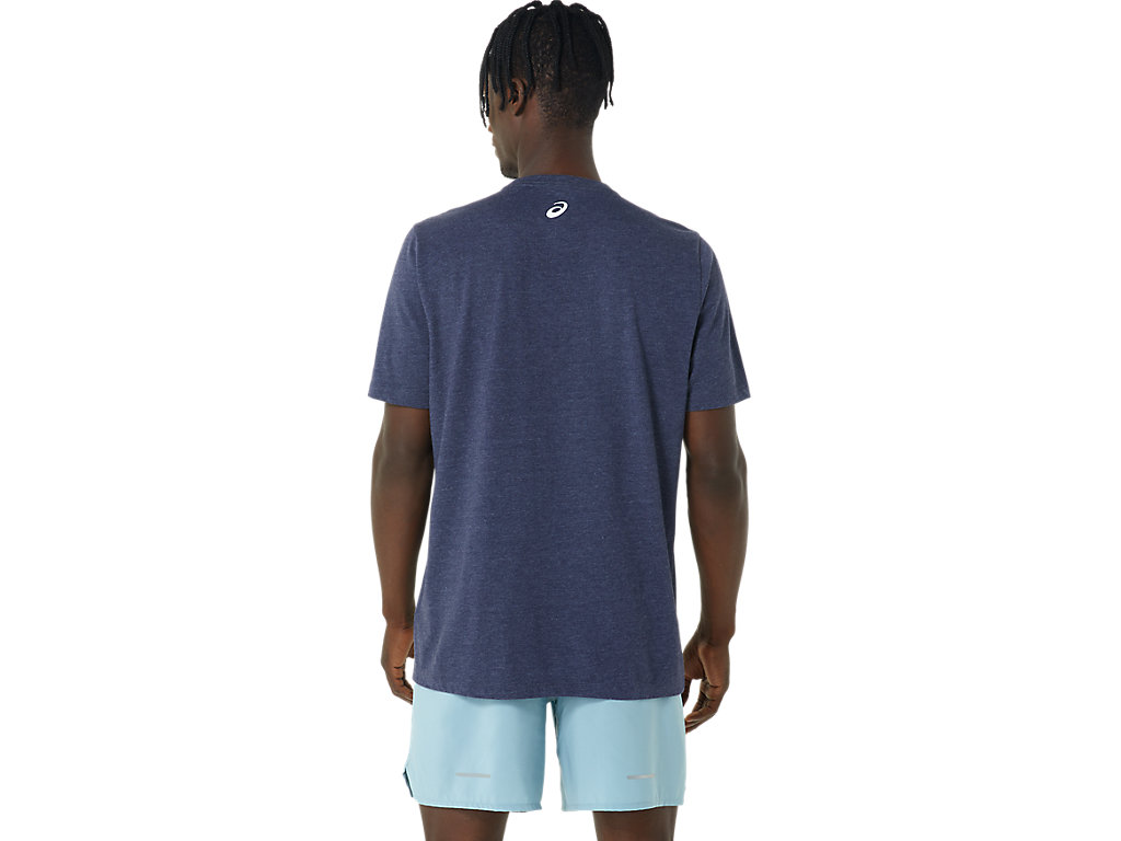 Men's Asics Hibiscus Slogan Tee T Shirts Navy | 8349-TUWHP