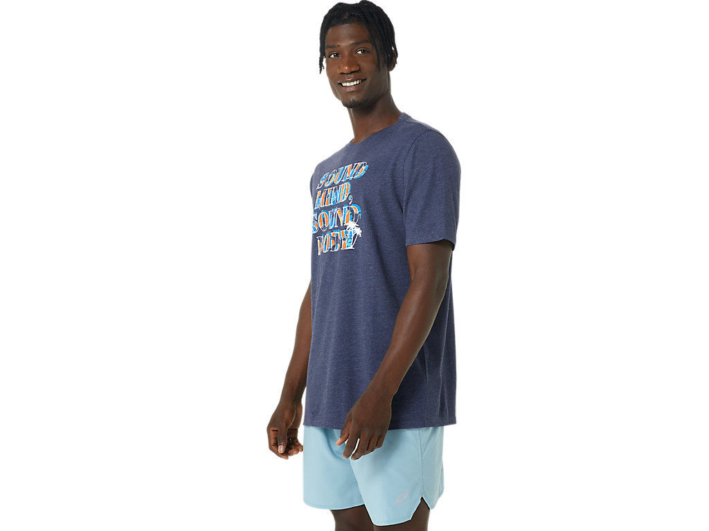 Men's Asics Hibiscus Slogan Tee T Shirts Navy | 8349-TUWHP