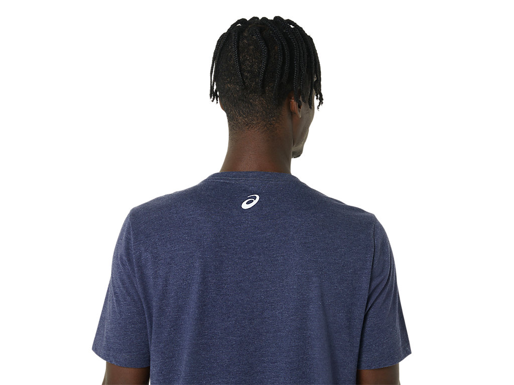 Men's Asics Hibiscus Slogan Tee T Shirts Navy | 8349-TUWHP