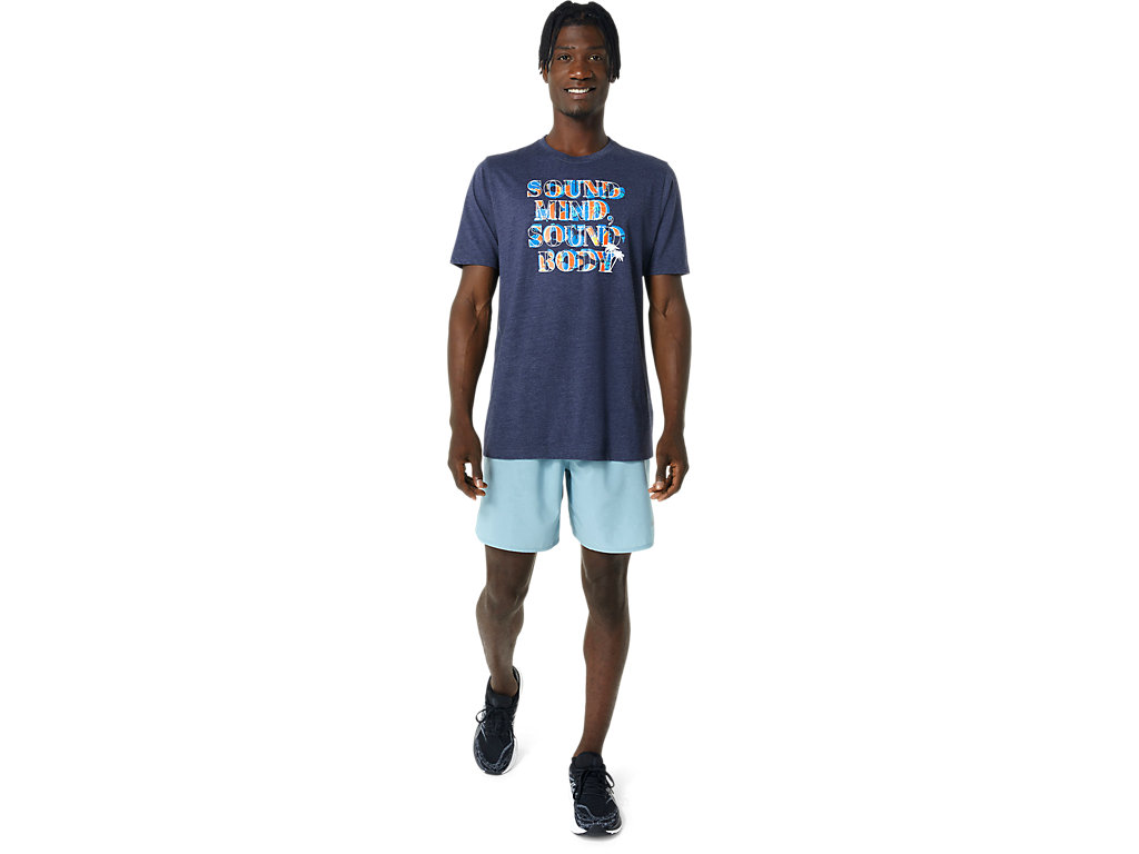 Men's Asics Hibiscus Slogan Tee T Shirts Navy | 8349-TUWHP