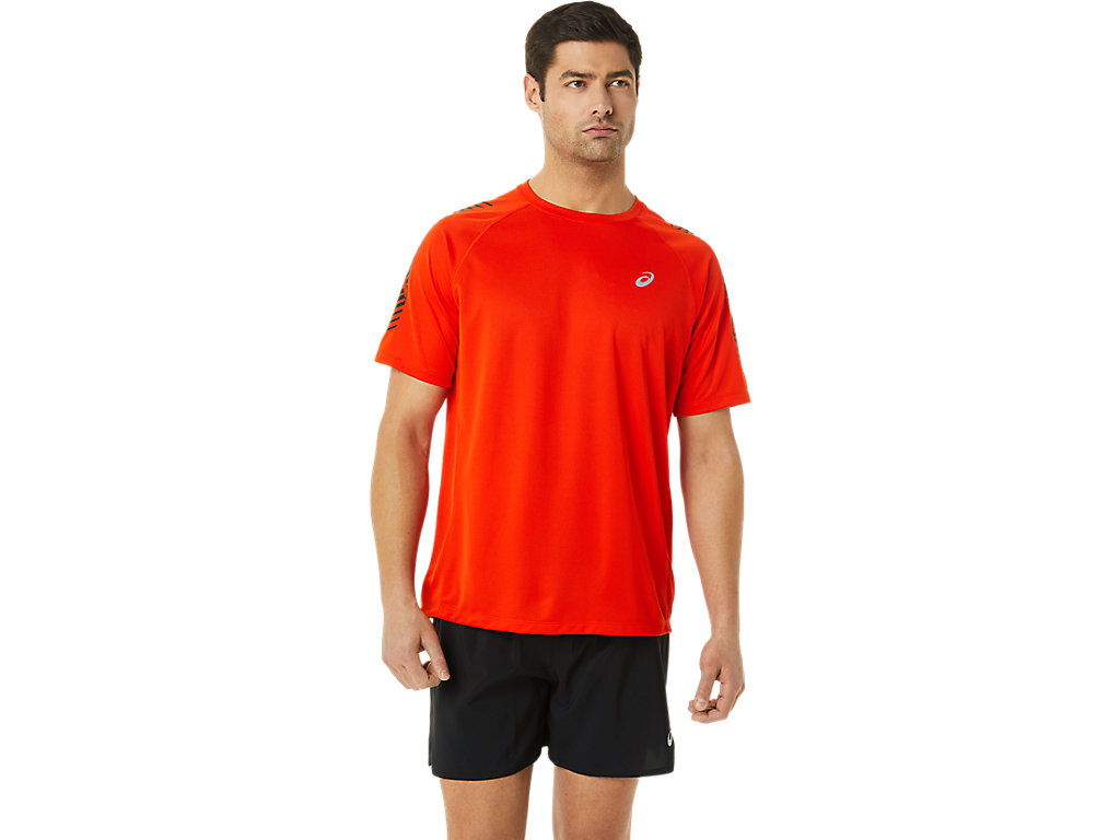 Men\'s Asics Icon Sleeve T Shirts Pink / Black | 4160-HDBPV