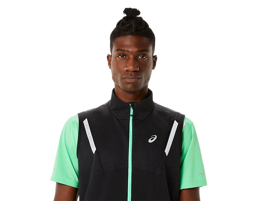 Men's Asics Lite-Show Vest Jackets Black / Black | 0386-XRBZF