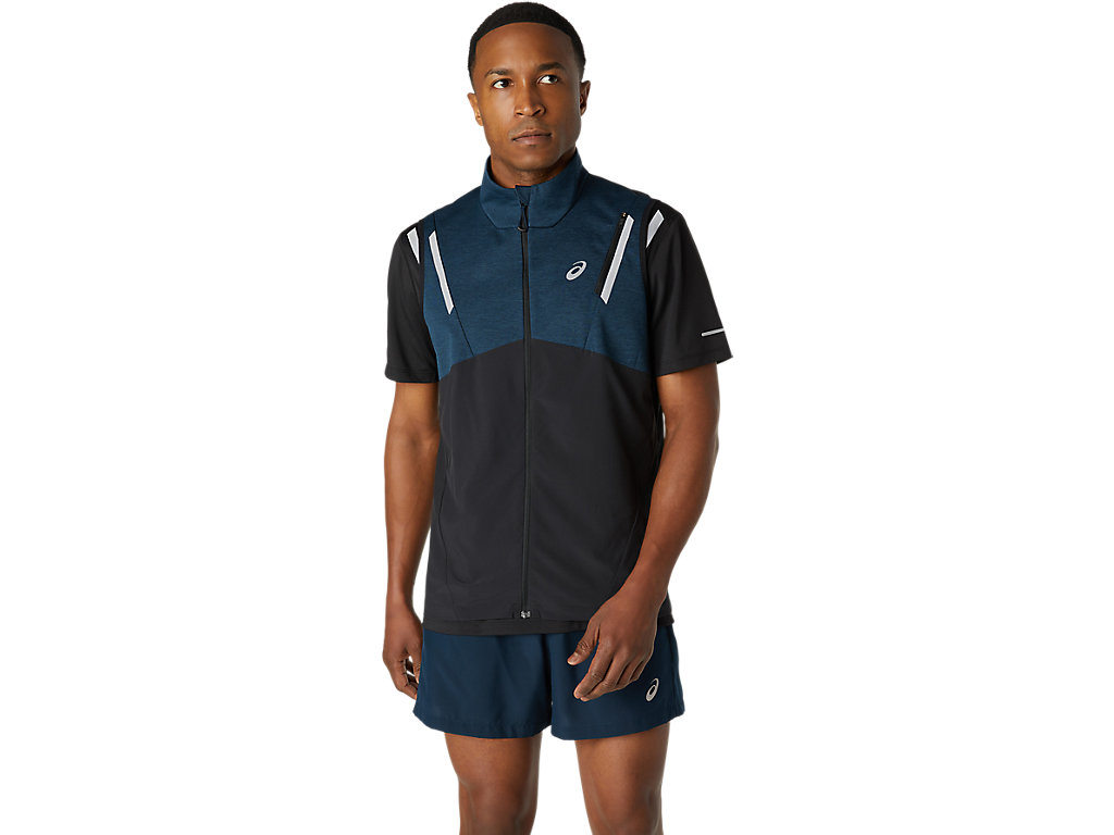 Men\'s Asics Lite-Show Vest Jackets Blue / Black | 4381-DKLBY