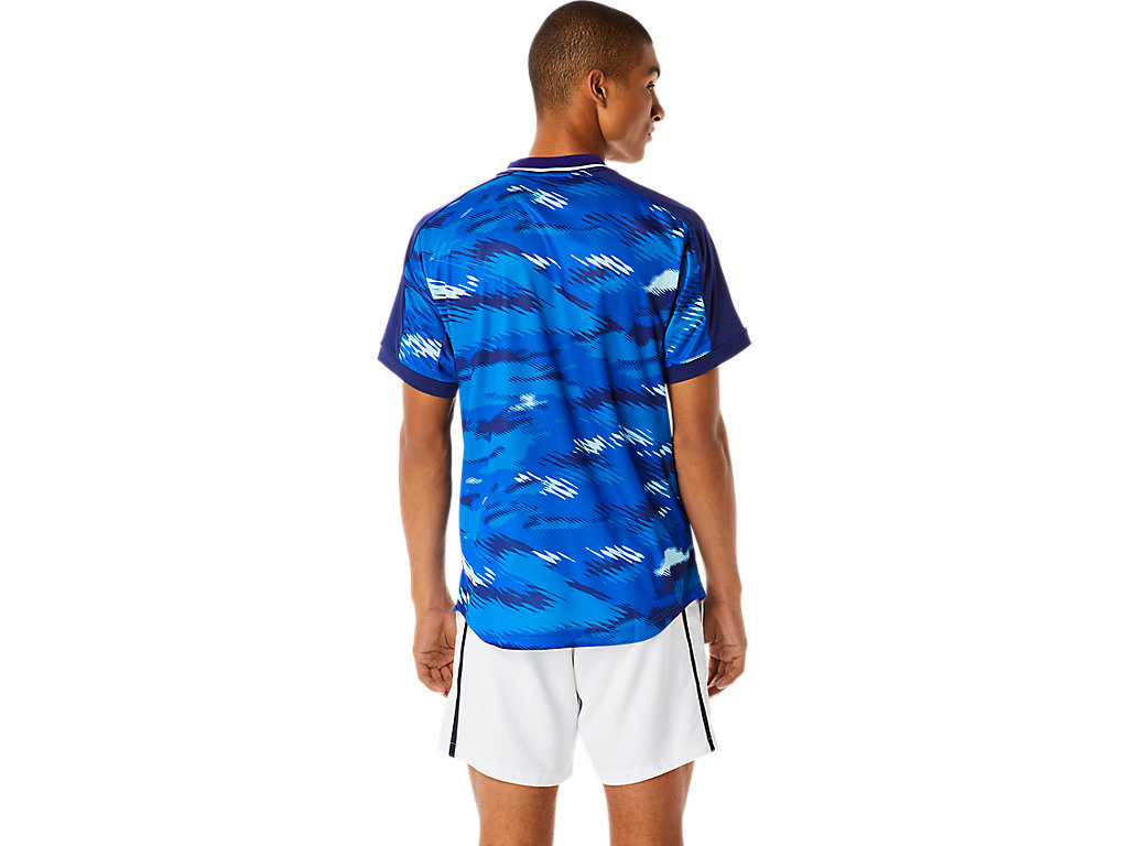 Men's Asics Match Graphic Sleeve T Shirts Blue | 9207-UQVXM