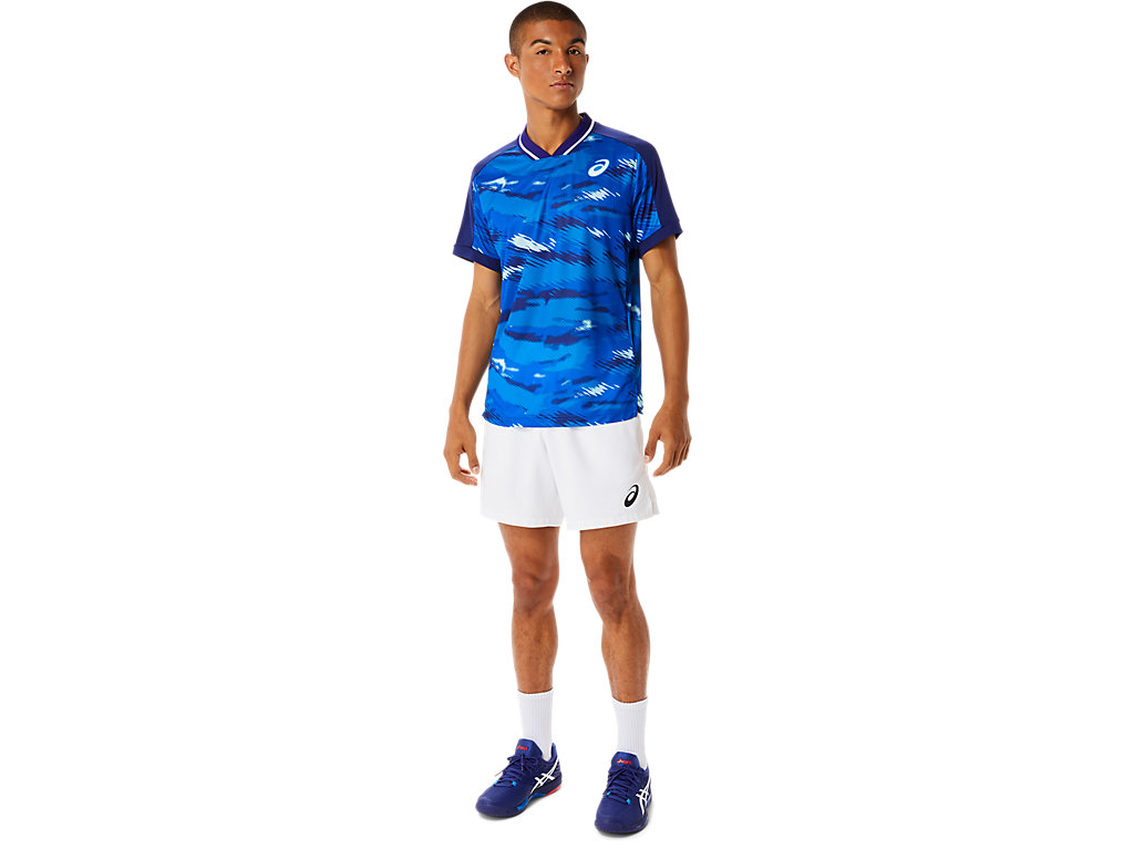 Men's Asics Match Graphic Sleeve T Shirts Blue | 9207-UQVXM