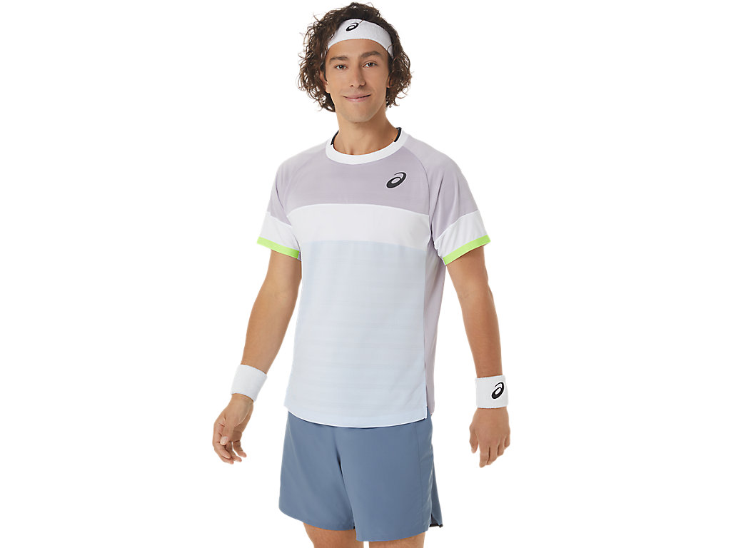 Men's Asics Match Sleeve T Shirts Purple / Blue | 0945-DOEZV