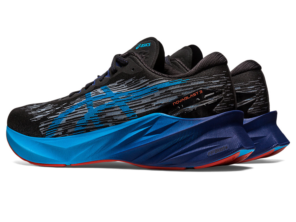 Men's Asics Novablast 3 Running Shoes Black / Blue | 3207-WZLTY