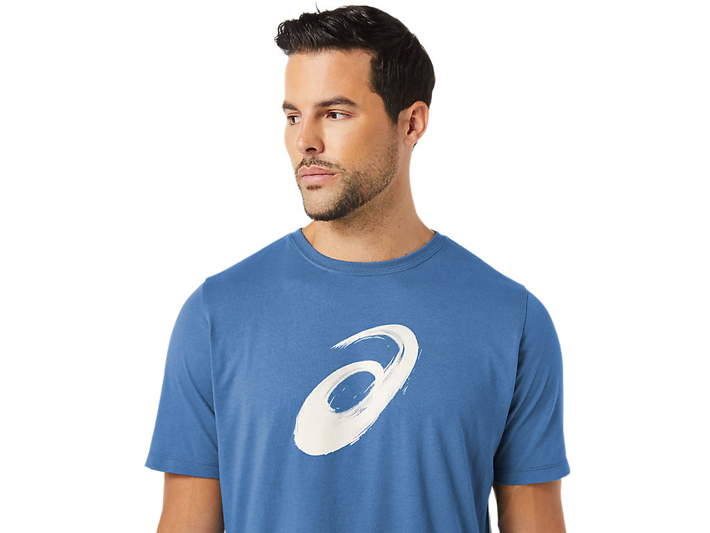 Men's Asics Paintbrush Sleeve Tee T Shirts AZURE | 2614-UMATO