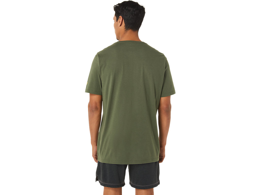 Men's Asics Paintbrush Sleeve Tee T Shirts Olive | 9268-KRTBU