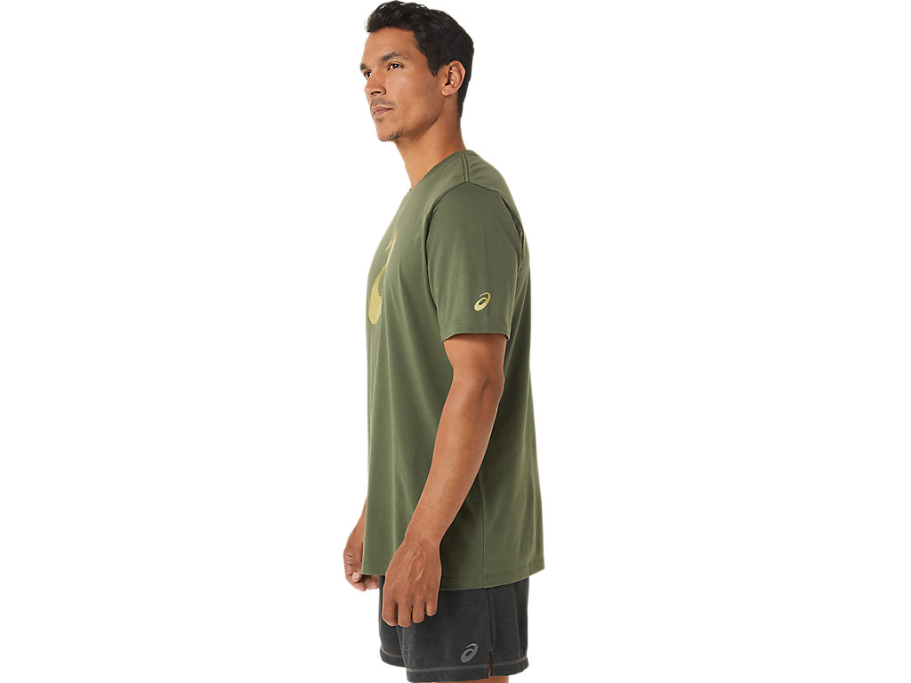 Men's Asics Paintbrush Sleeve Tee T Shirts Olive | 9268-KRTBU