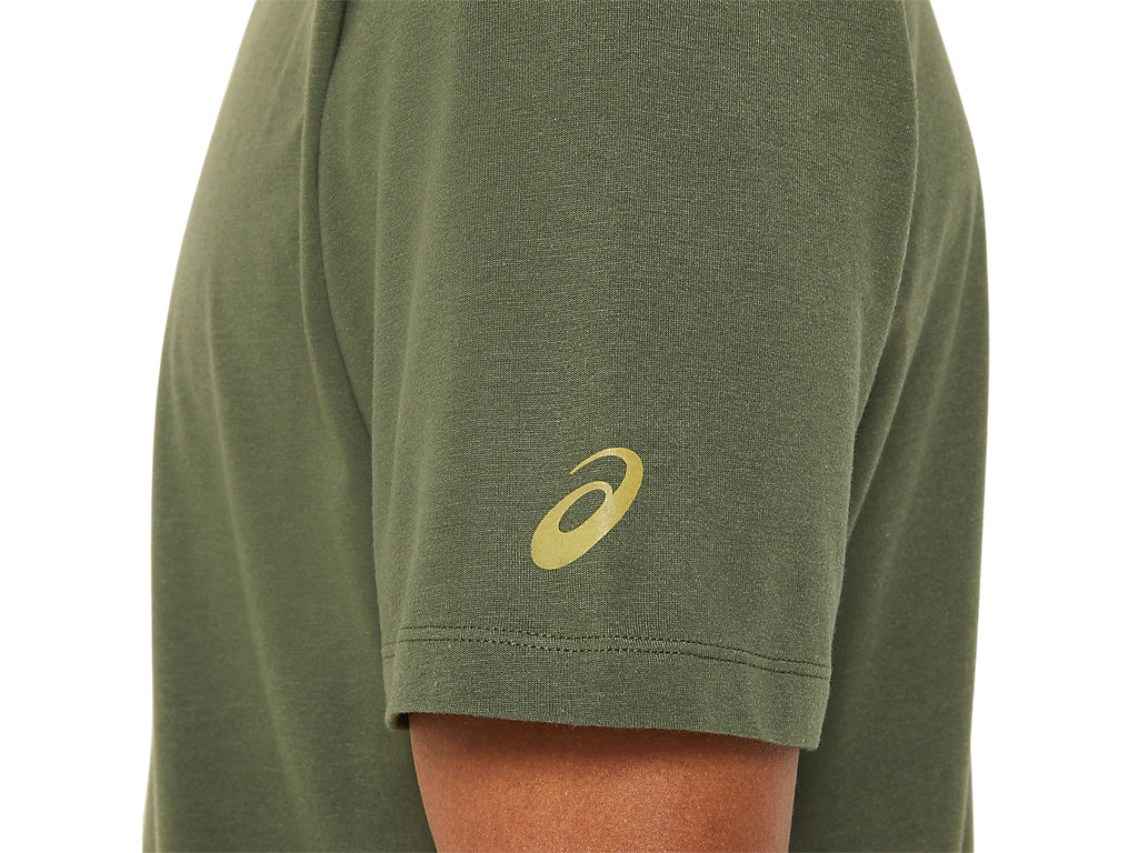 Men's Asics Paintbrush Sleeve Tee T Shirts Olive | 9268-KRTBU