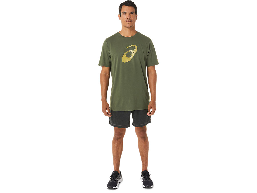 Men's Asics Paintbrush Sleeve Tee T Shirts Olive | 9268-KRTBU