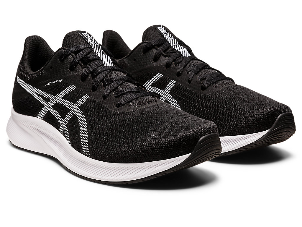 Men's Asics Patriot 13 Running Shoes Black / White | 1790-HNVBU