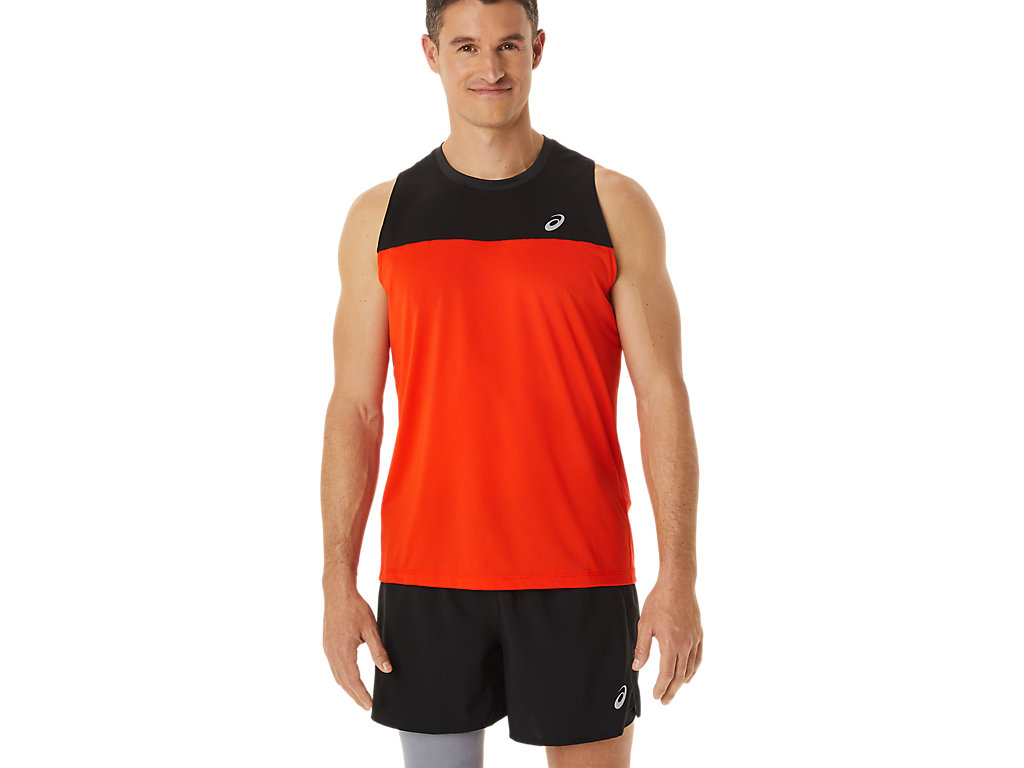 Men\'s Asics Race Singlet T Shirts Black / Pink | 2436-SVMNT