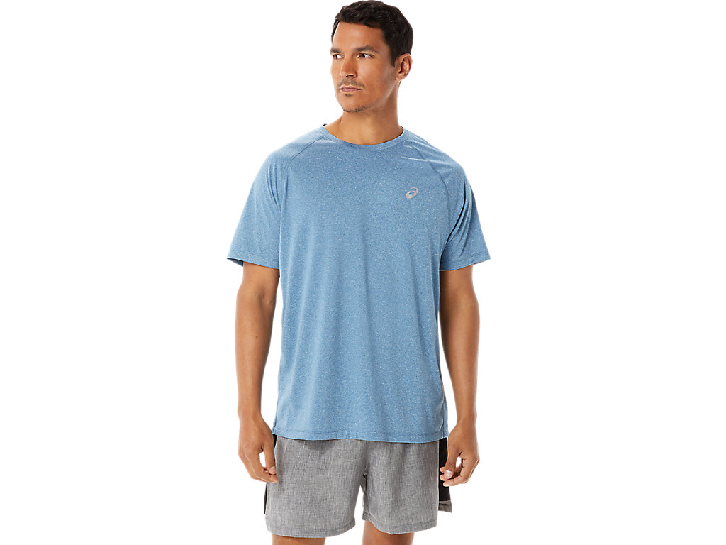 Men\'s Asics Ready-Set Lyte Sleeve T Shirts AZURE | 9308-LRUDF