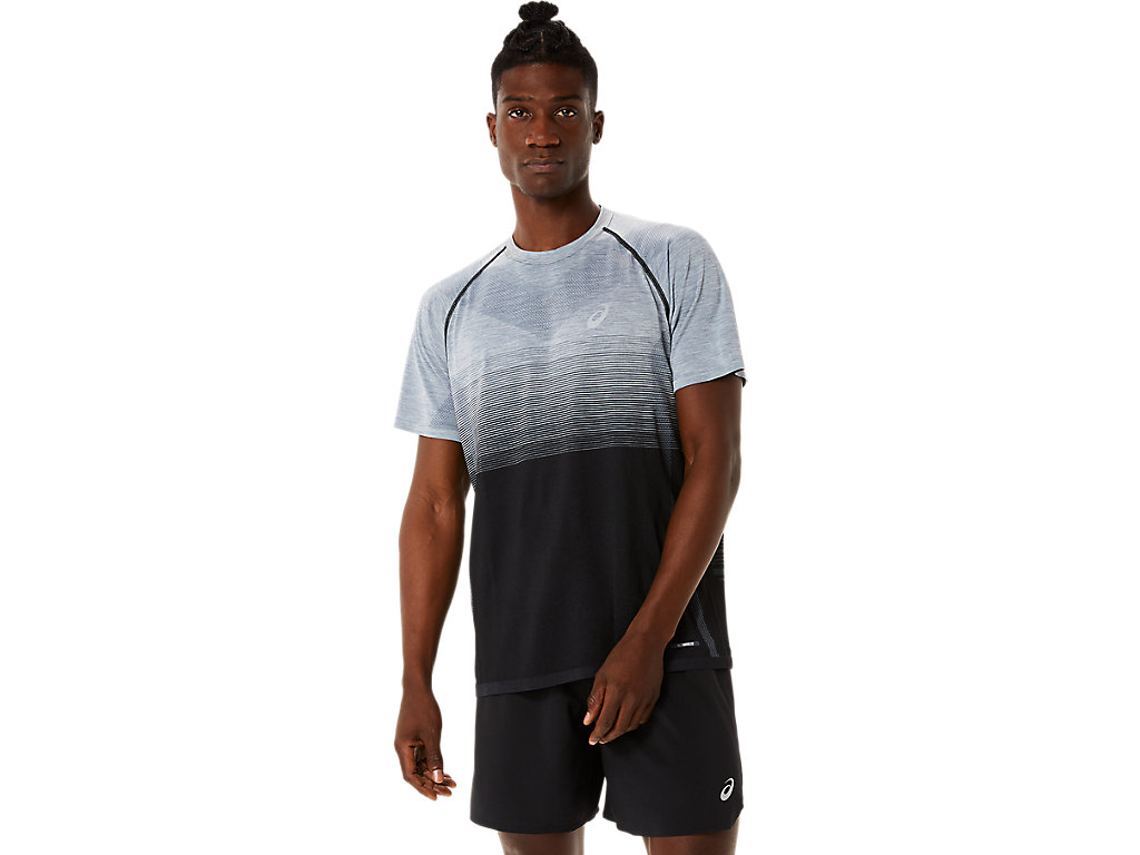 Men\'s Asics Seamless Sleeve T Shirts Black / Grey | 5420-HTQIF