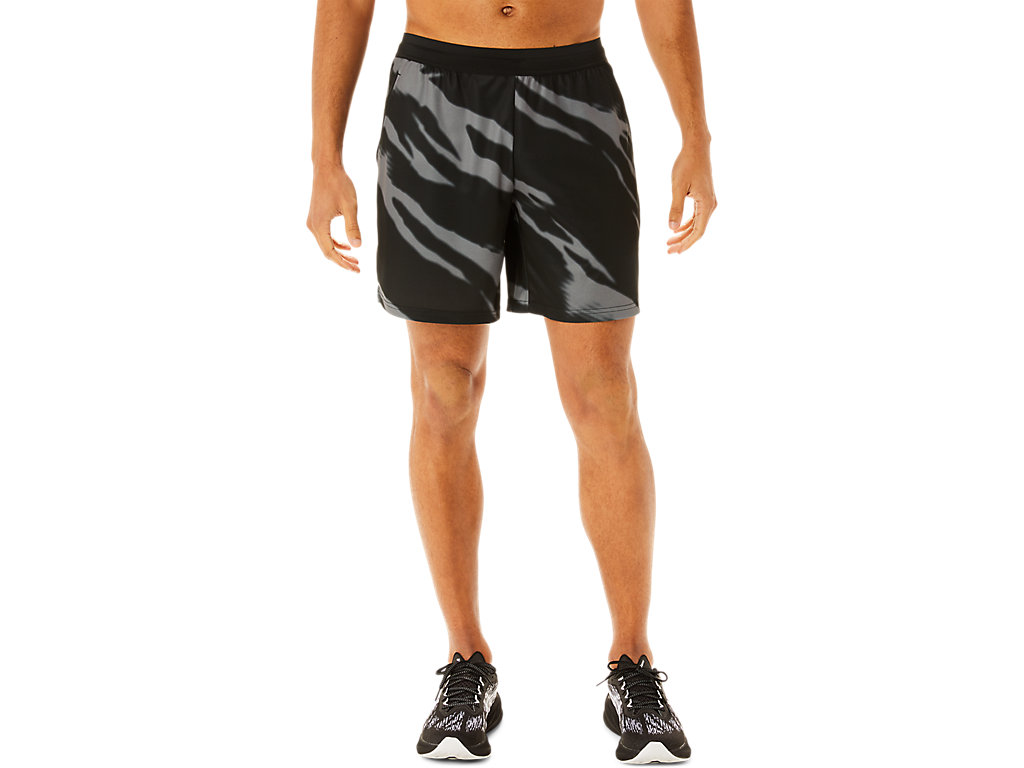 Men\'s Asics Seasonal All Over Prints Shorts Black / Deep Grey | 6210-PXGBC