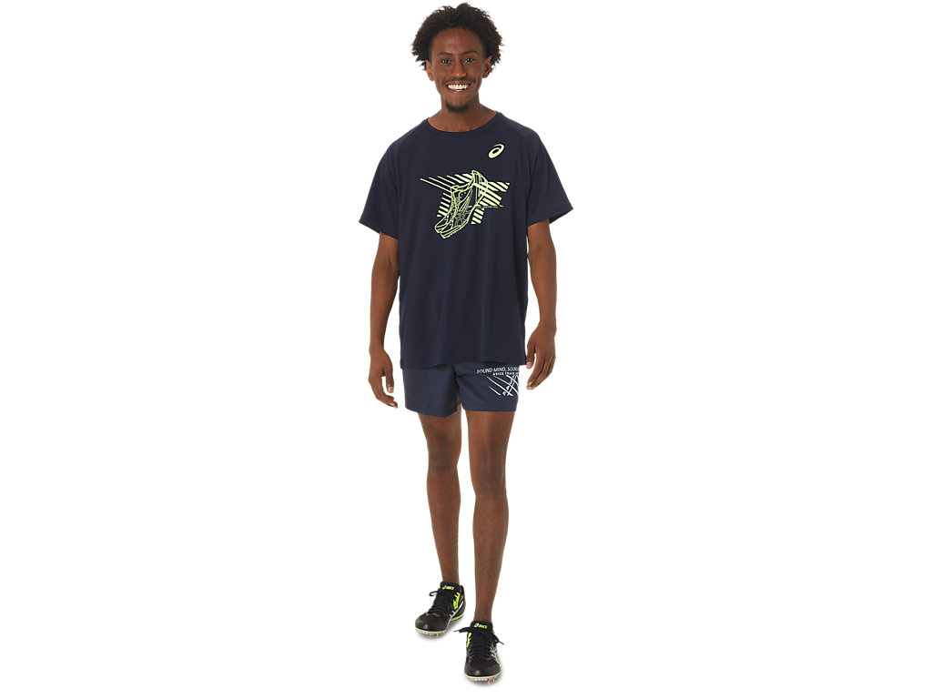 Men's Asics Shoes Graphic Sleeve T Shirts Dark Blue | 1865-LPWOC