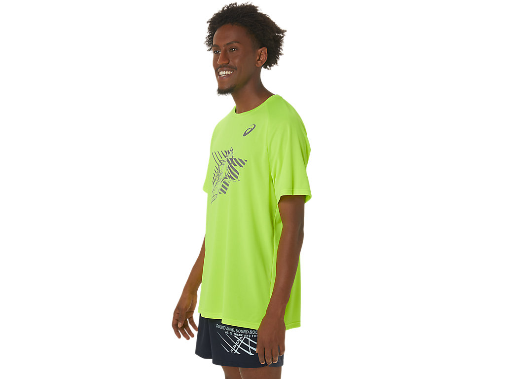 Men's Asics Shoes Graphic Sleeve T Shirts Yellow | 3715-IZCMV