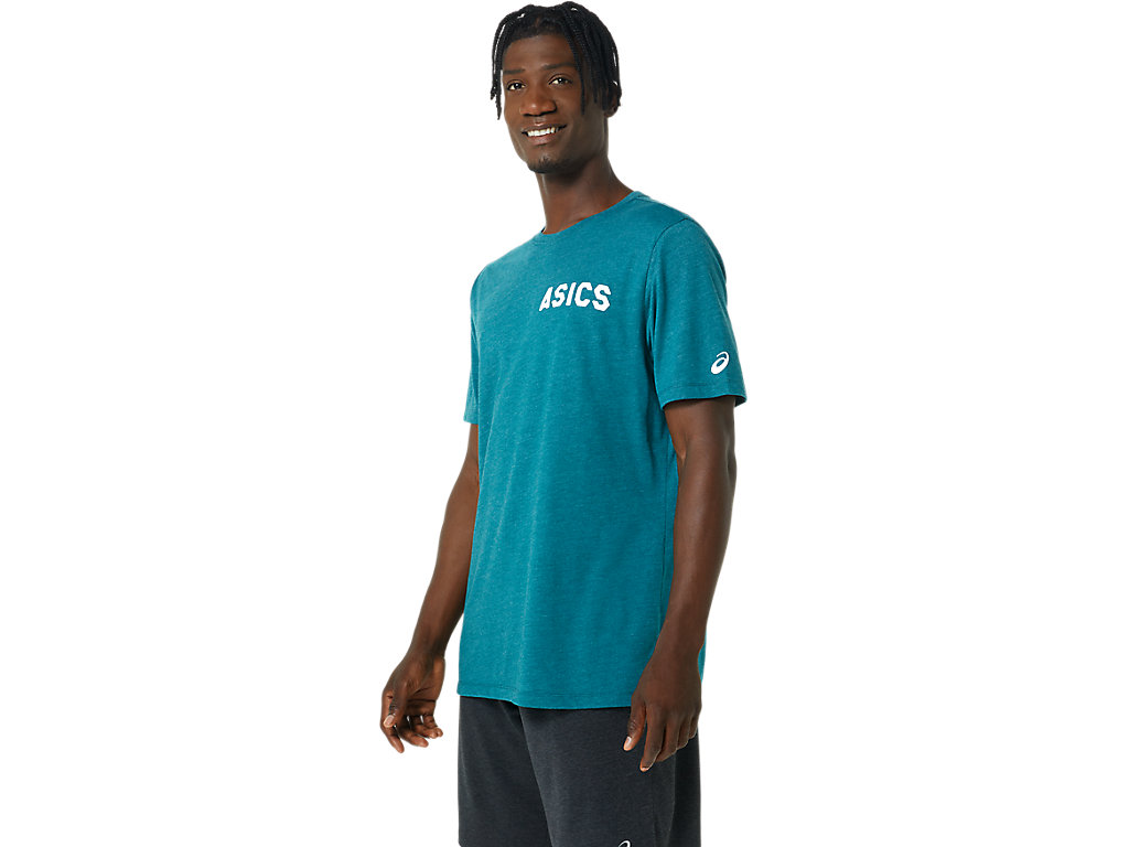 Men's Asics Stripes Sunrise Tee T Shirts Deep Green | 3947-RCMEQ