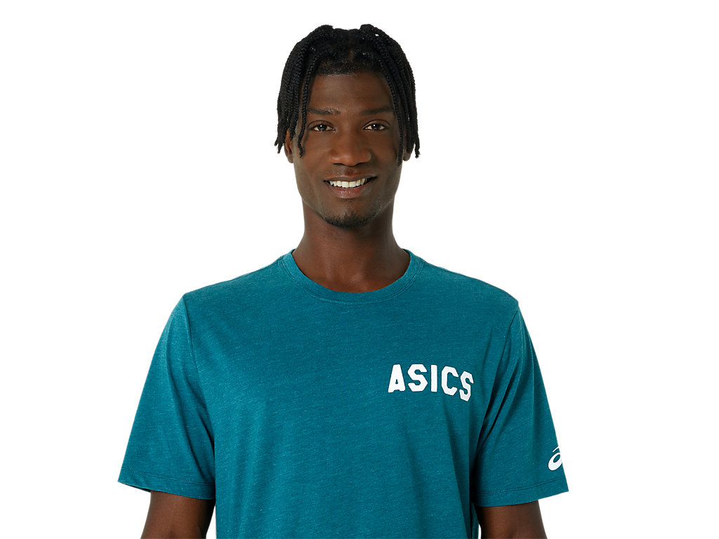 Men's Asics Stripes Sunrise Tee T Shirts Deep Green | 3947-RCMEQ