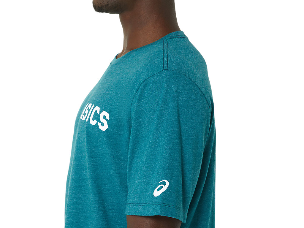 Men's Asics Stripes Sunrise Tee T Shirts Deep Green | 3947-RCMEQ