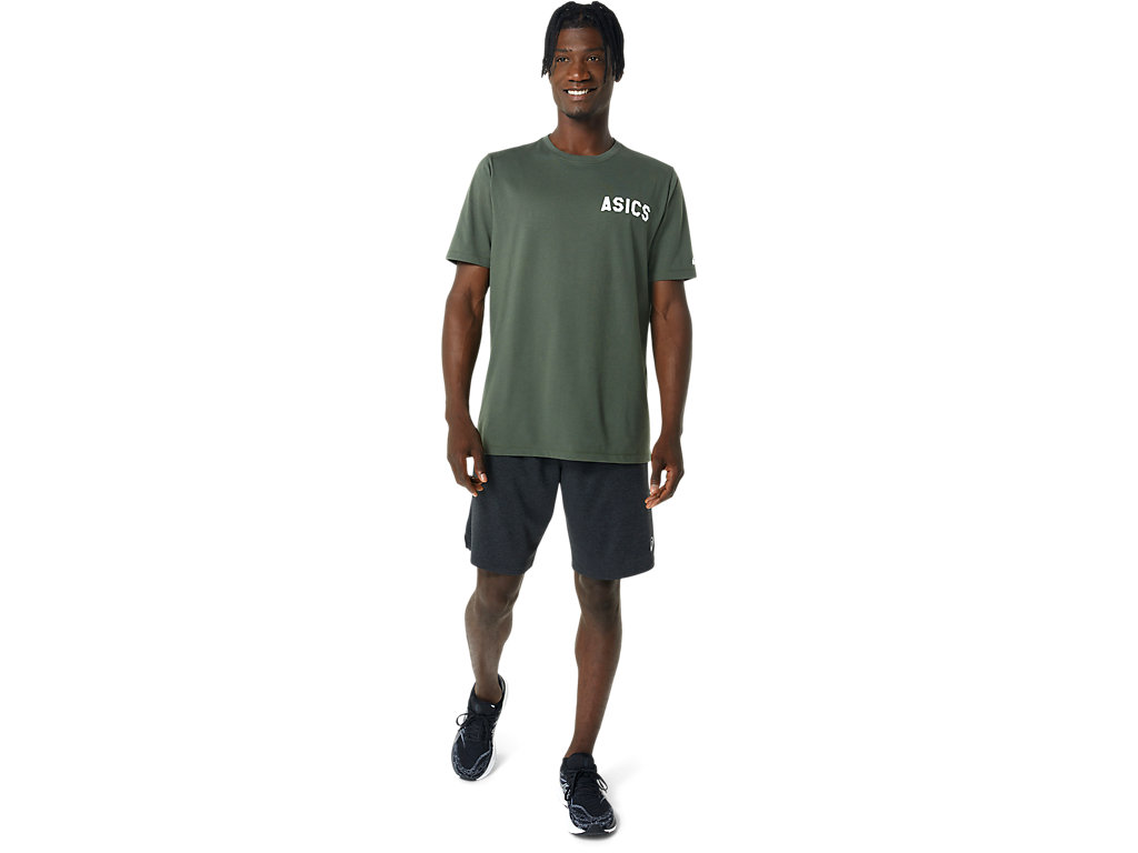 Men's Asics Stripes Sunrise Tee T Shirts Olive | 6743-MQLWO