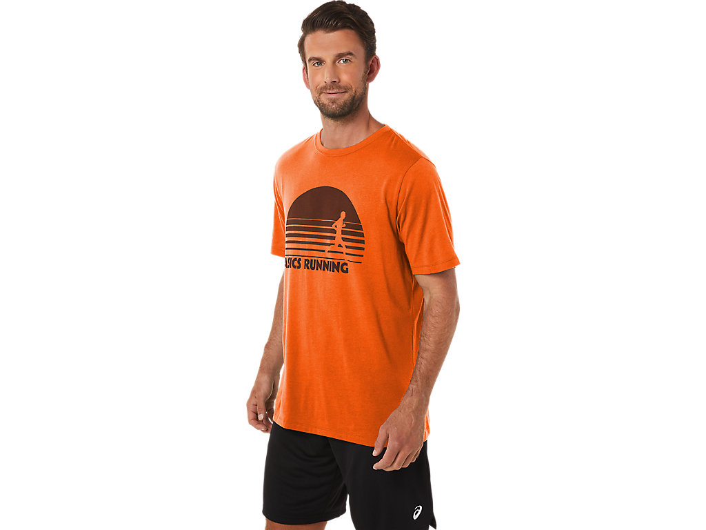 Men's Asics Sunrise Runner Graphic Tee T Shirts Orange | 0812-UVKNP