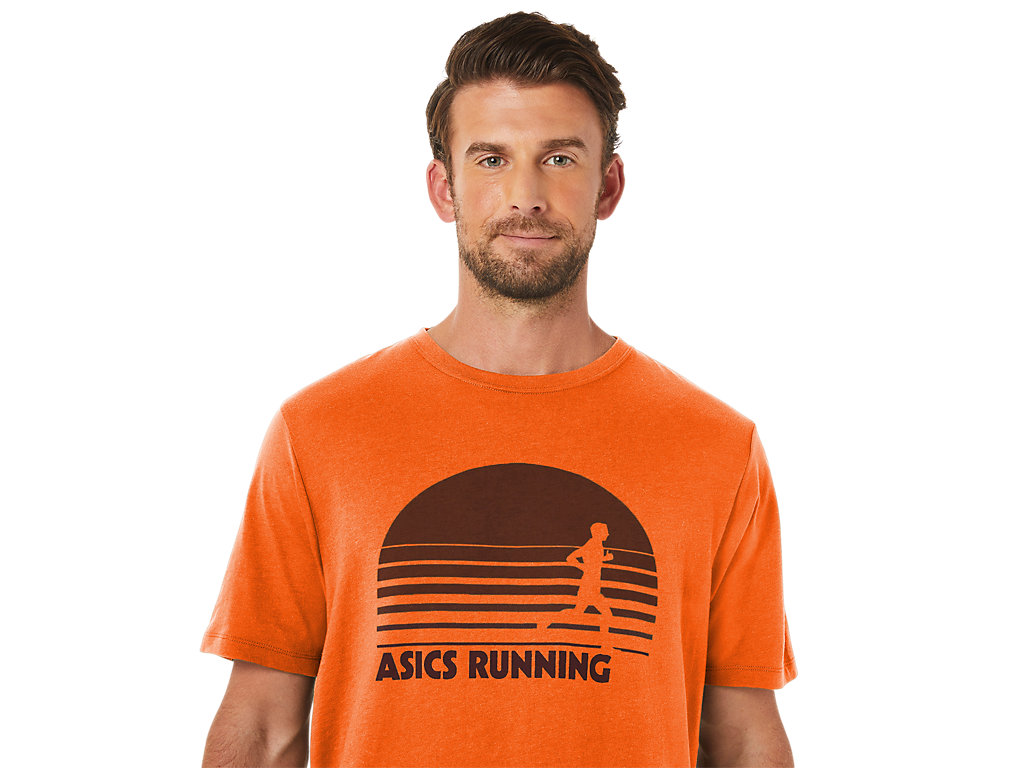 Men's Asics Sunrise Runner Graphic Tee T Shirts Orange | 0812-UVKNP