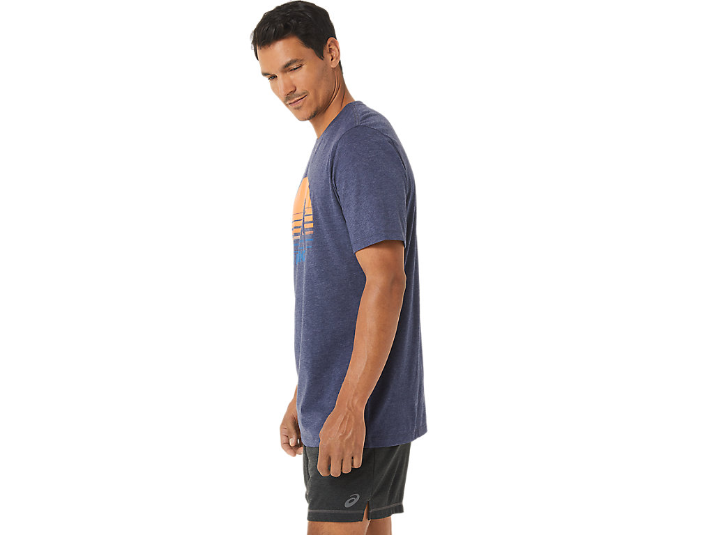 Men's Asics Sunrise Runner Graphic Tee T Shirts Navy | 1096-ANWKR