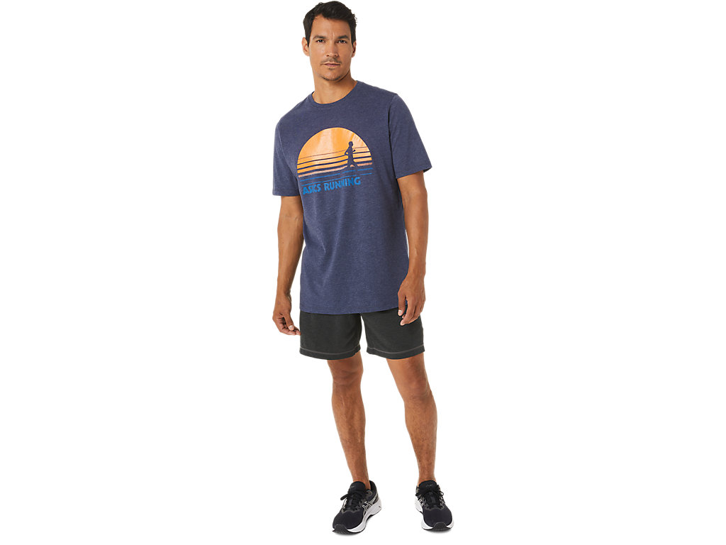 Men's Asics Sunrise Runner Graphic Tee T Shirts Navy | 1096-ANWKR