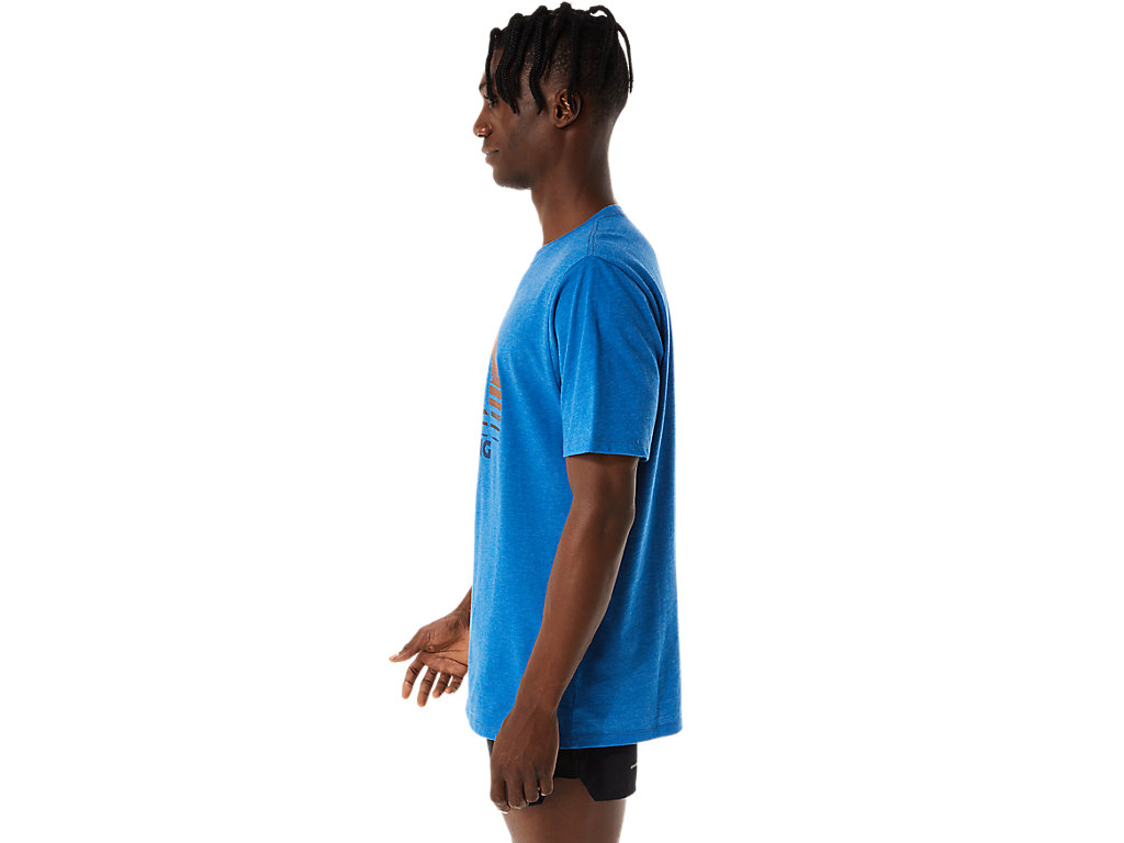 Men's Asics Sunrise Runner Graphic Tee T Shirts Blue | 8531-OHVES