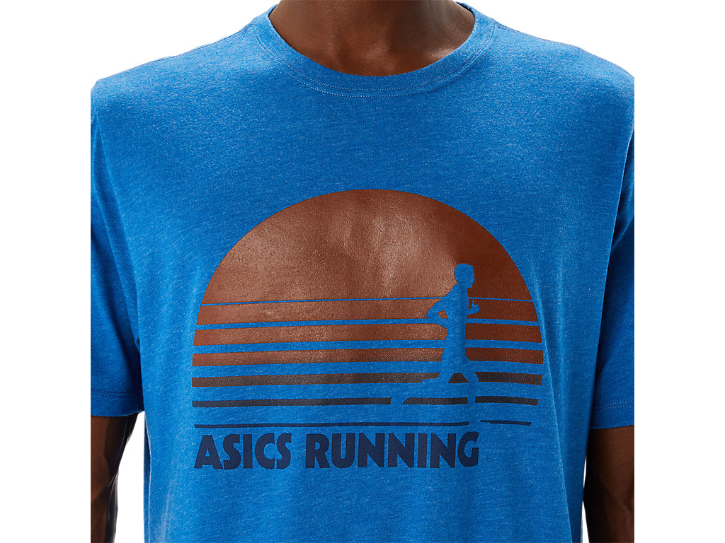 Men's Asics Sunrise Runner Graphic Tee T Shirts Blue | 8531-OHVES