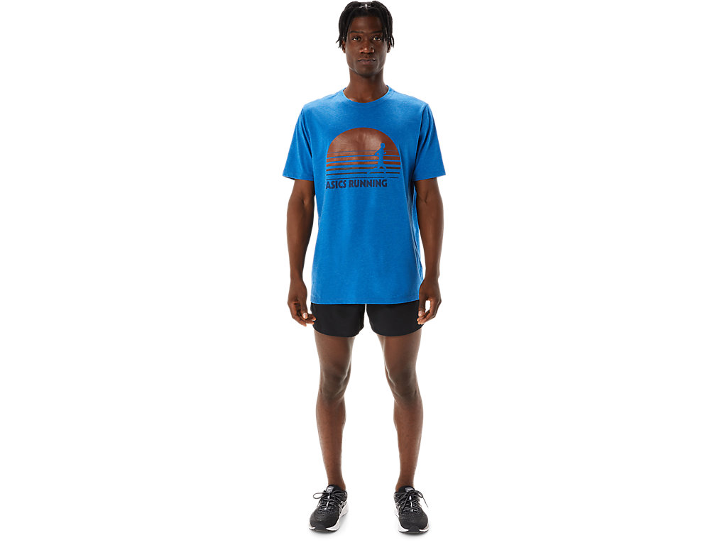 Men's Asics Sunrise Runner Graphic Tee T Shirts Blue | 8531-OHVES