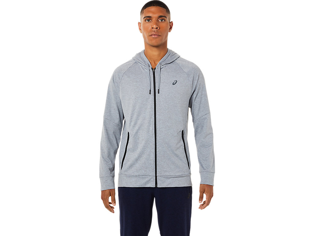 Men\'s Asics Tech Full Zip Hoodie Dark Grey | 4036-GWZSA