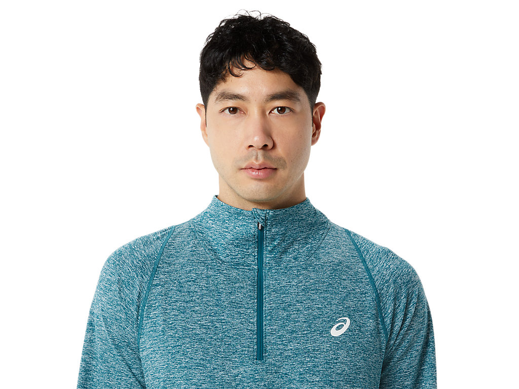 Men's Asics Thermopolis Quarter Zip T Shirts Blue | 5962-BSDIT