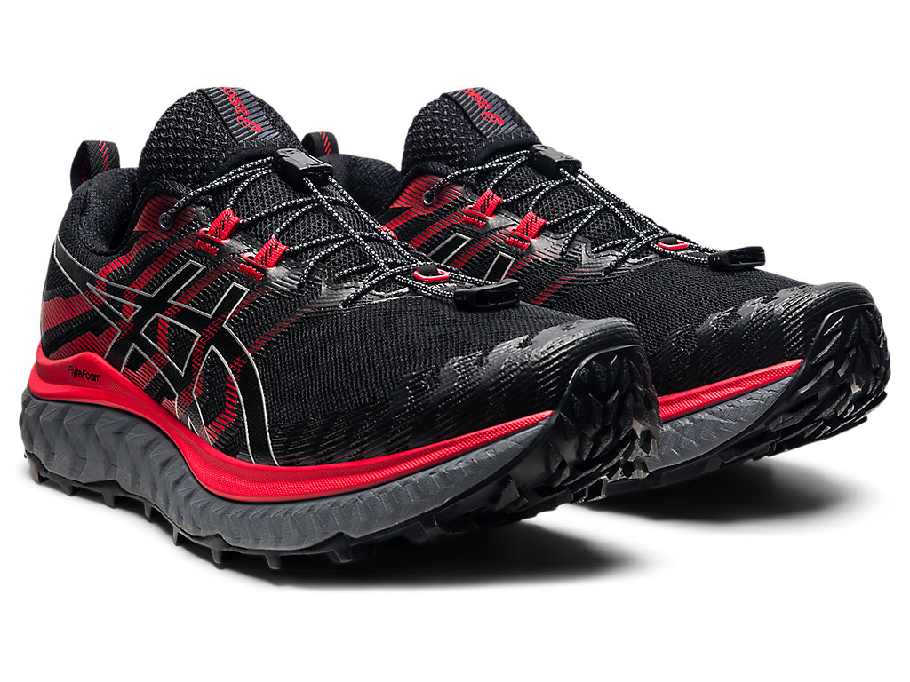 Men's Asics Trabuco Max Trail Running Shoes Black / Red | 6487-ZNUIX