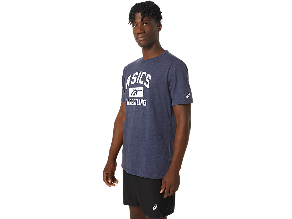 Men's Asics Unisex Wrestling Graphic Tee T Shirts Navy | 4729-PYBTU