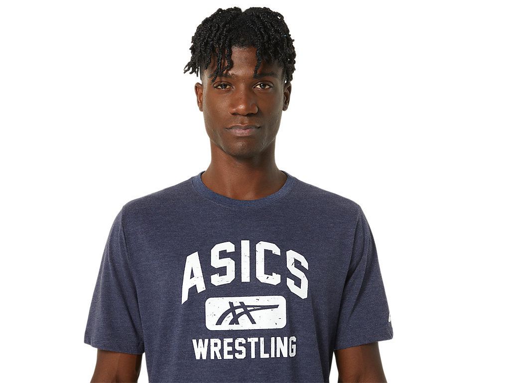 Men's Asics Unisex Wrestling Graphic Tee T Shirts Navy | 4729-PYBTU