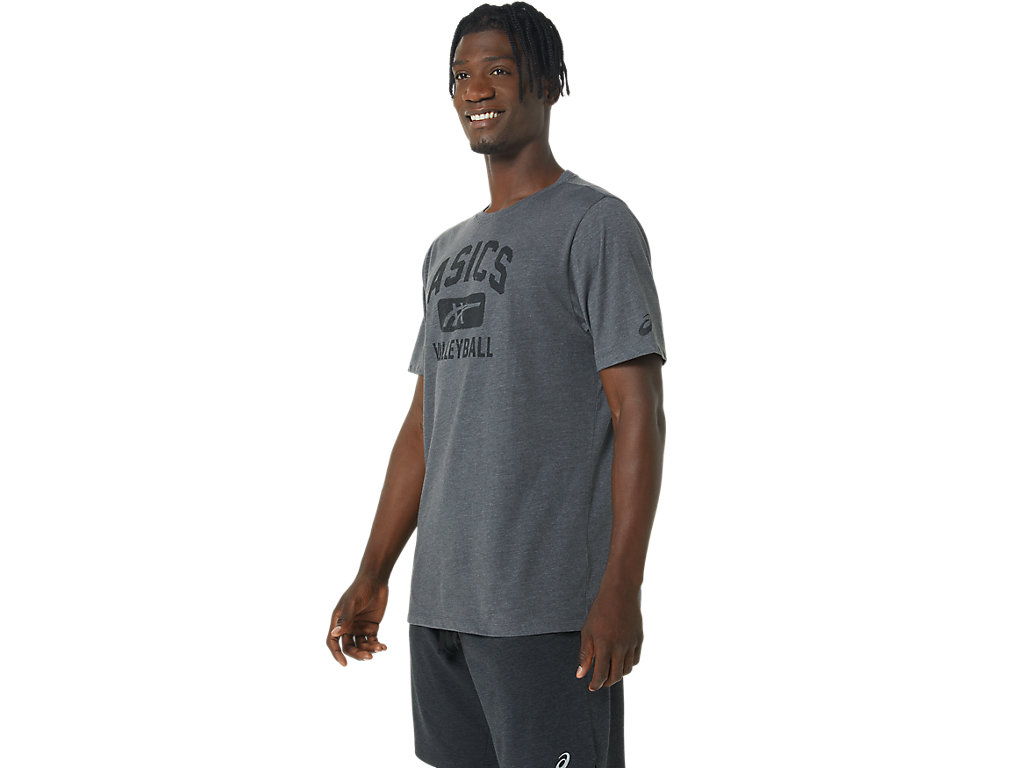 Men's Asics Volleyball Graphic Tee T Shirts Dark Grey | 4850-DZQRW