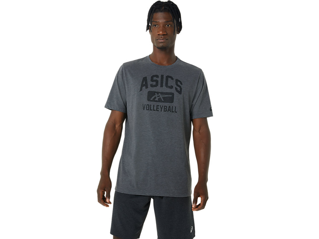 Men\'s Asics Volleyball Graphic Tee T Shirts Dark Grey | 4850-DZQRW