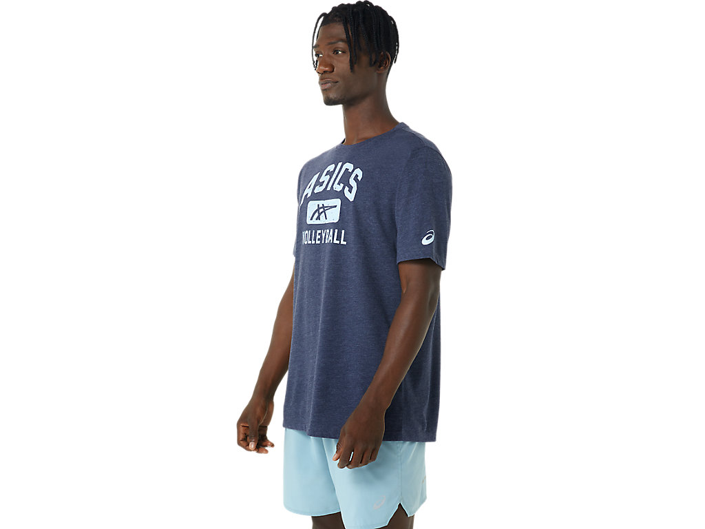 Men's Asics Volleyball Graphic Tee T Shirts Navy | 4890-QJGHT