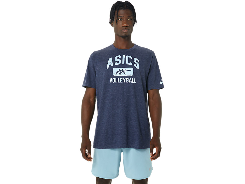 Men\'s Asics Volleyball Graphic Tee T Shirts Navy | 4890-QJGHT