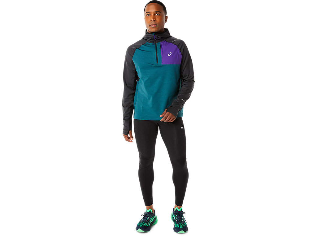 Men's Asics Winter Run Long Sleeve Hoodie Deep Green / Black | 0187-BPOWN