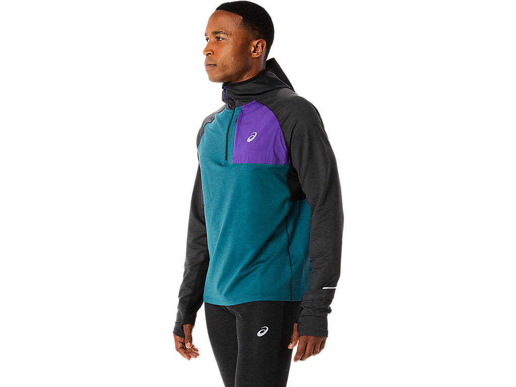 Men's Asics Winter Run Long Sleeve Hoodie Deep Green / Black | 0187-BPOWN