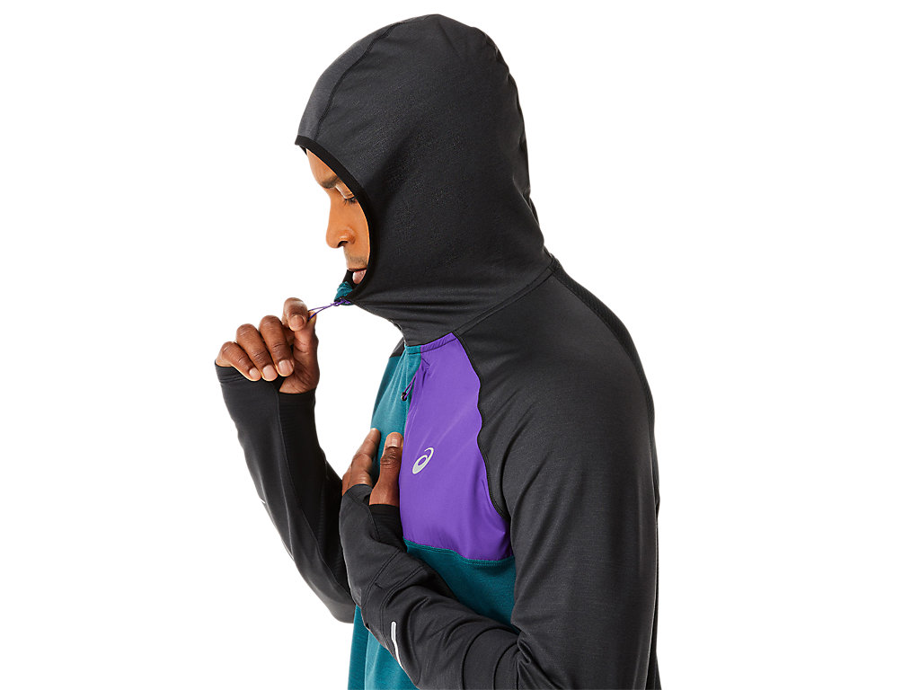 Men's Asics Winter Run Long Sleeve Hoodie Deep Green / Black | 0187-BPOWN