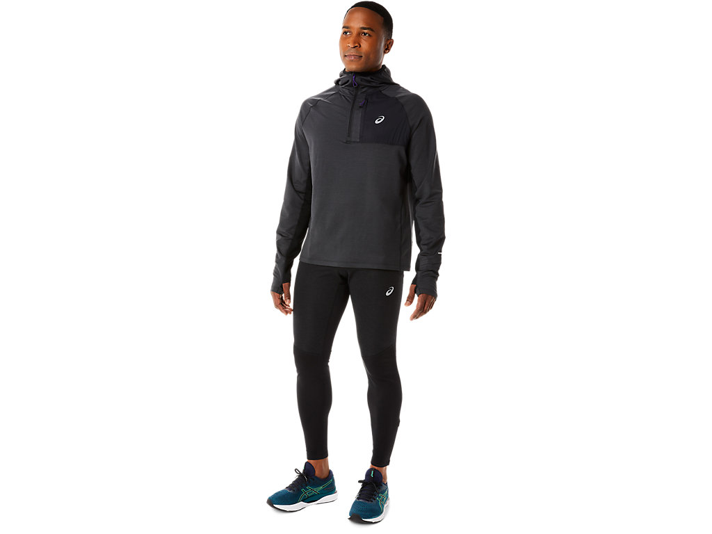 Men's Asics Winter Run Long Sleeve Hoodie Black | 6531-MQGZX